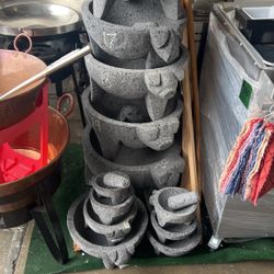Molcajetes de piedra negra, volcánica para su rica, salsa guacamole, etc.