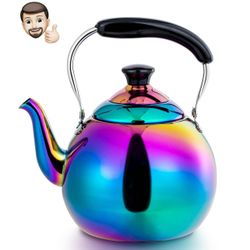 Colorful Tea Kettle, 2.1 Quart Whistling Tea Kettle, Tea Pots for Stove Top Food Grade Stainless Steel with Plastic Handle