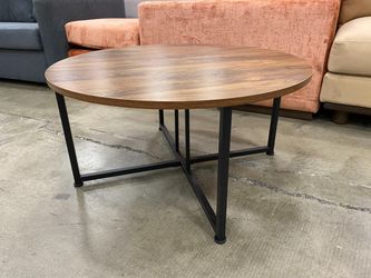 Round Rustic Top Coffee Table with Black Metal Frame