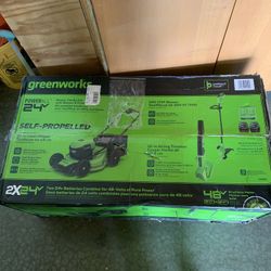 Greenworks 24V Cordless Mower Trimmer & Blower Kit