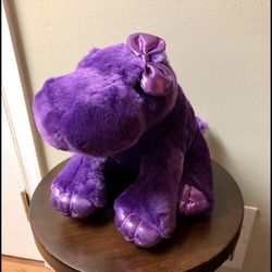 Girlz Nation Purple Hippo Plush Stuffed Animal 11" Bow Metallic Material Paws