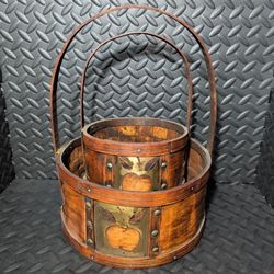 Mid 20th Century Wooden Apple Basket 2 piece set