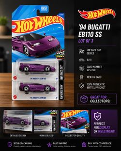 Hot Wheels ’94 Bugatti EB110 SS Lot of 3 – HW Race Day – New on Card