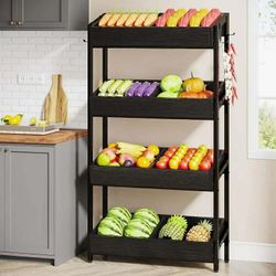Wood Fruit Vegetable Storage Rack Stand,4-Tier Stackable Fruit Basket Organizer Rack