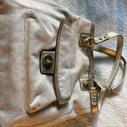 Coach Penelope Linen Tote With Gold Sparkles 