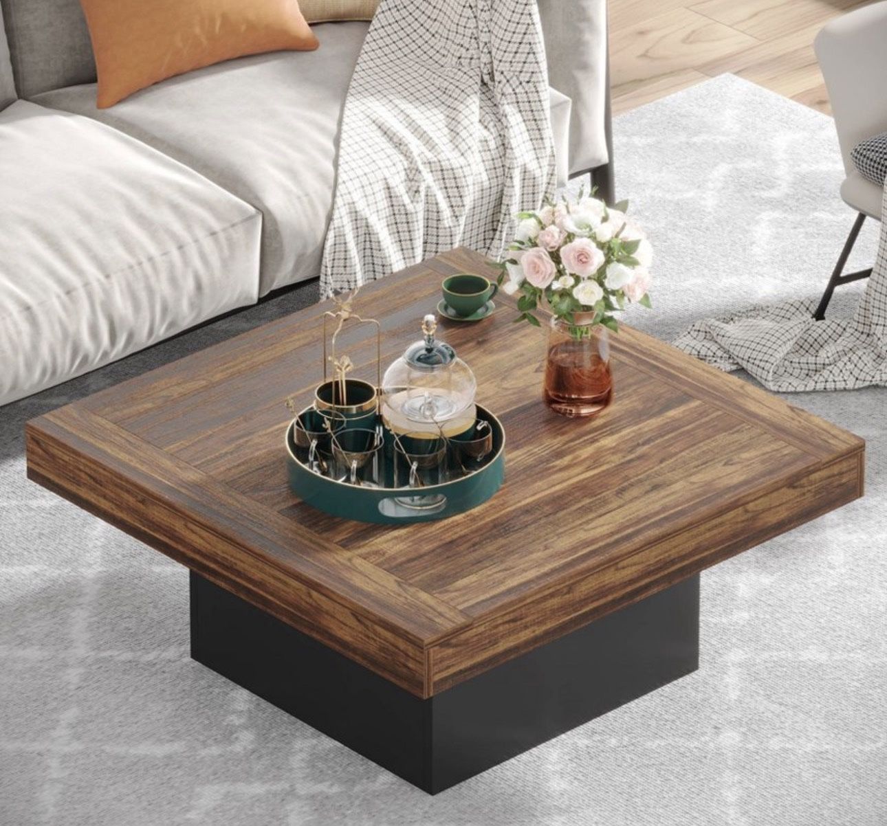 Square wood coffee table with LED 