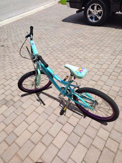 Girls Kids Bike Teal with Purple Rims
