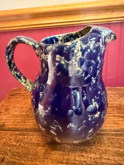 Vintage American Blue Agate Spongeware Pitcher
