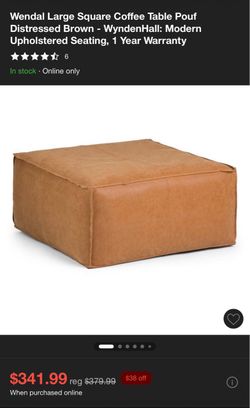 Oversized Cognac Brown Leather-Look Ottoman / Coffee Table