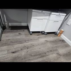 2x Matching White Filing Cabinet Pedestal Rolling Under Desk Locking Teknion Made In Canada Free Delivery