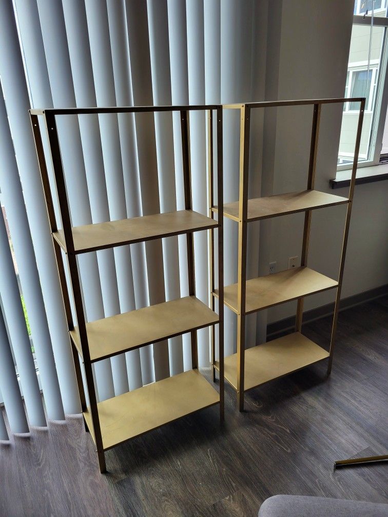 Two IKEA Hyllis Shelves, Painted Gold
