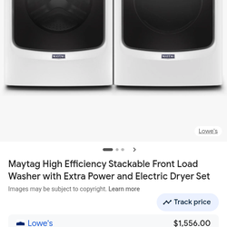 Maytag High Efficiency Stackable Front Load Washer with Extra Power and Electric Dryer Set