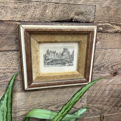 Vintage Chateau De Tourlaville Ravalet Framed Lithograph Art Drawing Etching French Velvet 