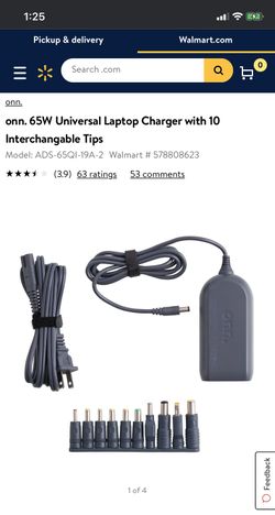 onn. 65W Universal Laptop Charger with 10 Interchangable Tips