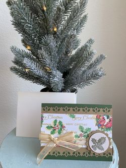 HAND CRAFTED Christmas Card Holly Berries 3D Holiday Art Red Green Gold White