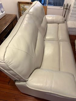 White Leather Electric Double Reclining Couch with Charging Ports OBO