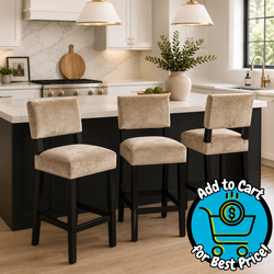 Cream Velvet Upholstered Bar Stool Black Wood Counter Height Chair 28" Seat Set of 3