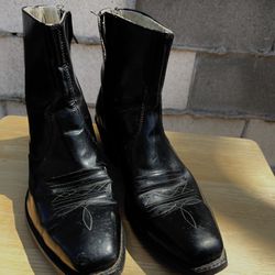 Vintage Black Stitched Leather Zip Ankle Boots