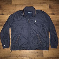 Polo Ralph Lauren Full Zip Navy Blue Windbreaker Jacket With Hidden Hood XL