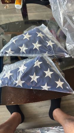 Folded American Flags with Embroidered Stars – Set of 2