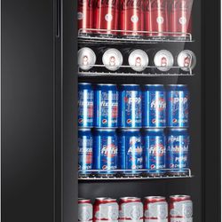 Mini Beverage Refrigerator Freestanding, 3.2 Cu.ft Mini Fridge w/ 120 Can Capacity, Small Drink Fridge for Home & Office, Glass Door