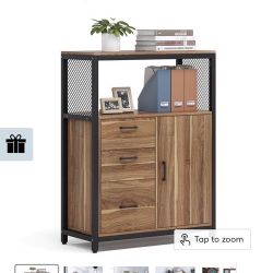 File Cabinet, 3 Drawers Lateral Filing Cabinet with Open Shelves