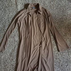 Long Calf Length Womens Tan Tunic W/ Front Tie