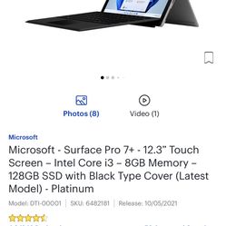 Selling Microsoft Surface Pro 7 Touch Screen 128GB 