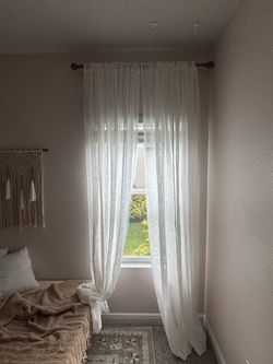 🤍 White Faux Linen Sheer Curtains – 4 Panels | 108” Long 🤍