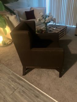 Brown Upholstered Accent Chair with Wood Legs