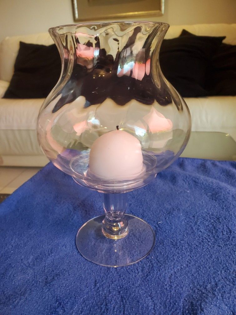 Glass Hurricane Votive & Pedestal With Ball Candle