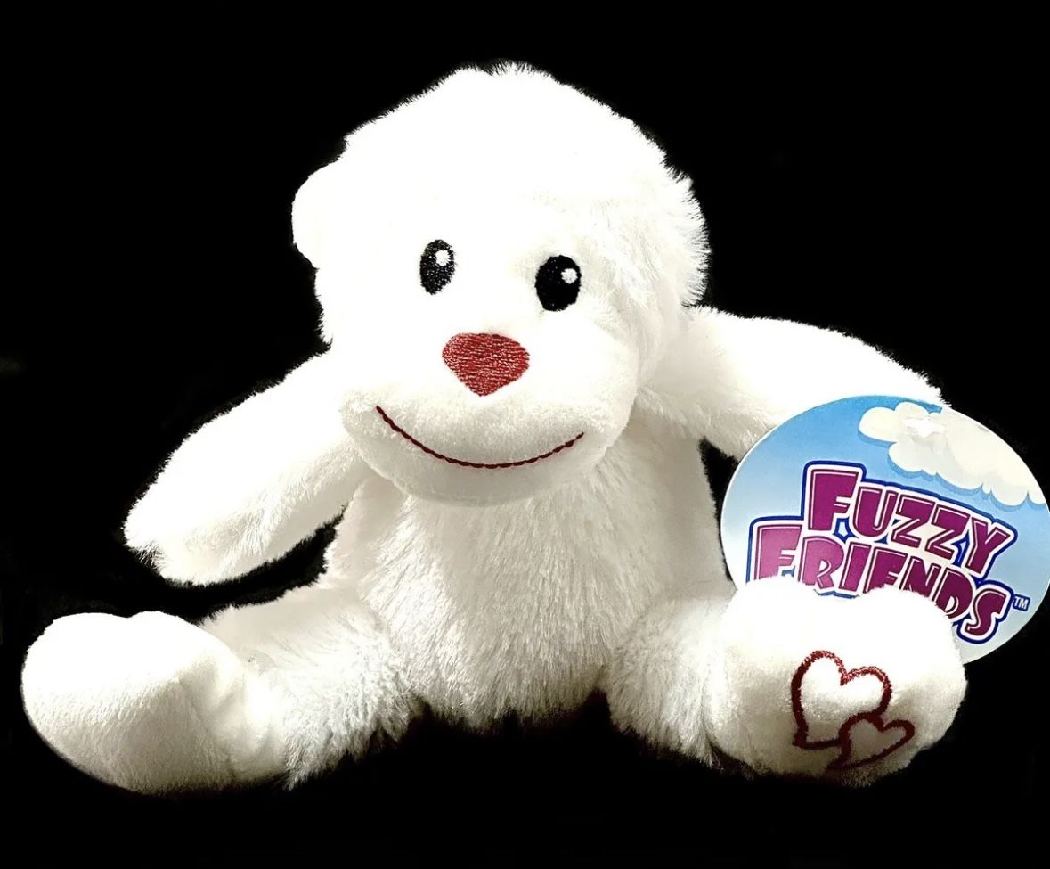 MONKEY LOVE White Fuzzy Friends 6in Stuffed Ape Plush Red & Pink Heart BRAND NEW