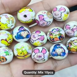 10pcs Disney Winnie the Pooh's Friends, Beads with Holes, for DIY Jewelry Making, Ballpoint Pens, Necklaces, Keychains, Bracelets, Hair Clips, Phone S