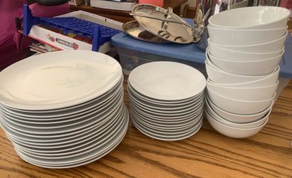 Large set of plates, bowls, glasses, cups