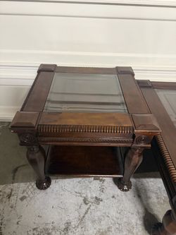 Dark Wood End Table with Glass Top