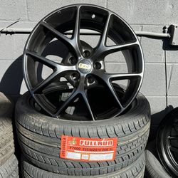 SATIN BLACK 18X8 BRAND NEW RIMS AND TIRES 5X112✅5X114.3✅
