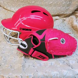 Like New Girl's Softball Helmet & Glove