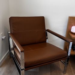 Stylish Modern Brown Faux Leather Armchair w/ Chrome Frame