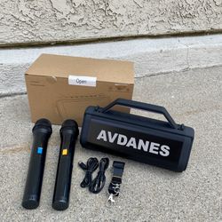 2 Wireless Microphones, Portable Bluetooth Speaker with Party Lights for Outdoor Indoor Wedding Supports Bluetooth/TF/AUX/USB (Black)