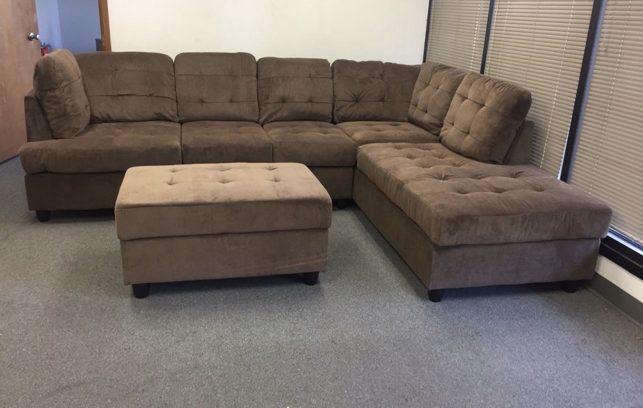 COSTCO Brown Chenille Sectional Couch And Ottoman