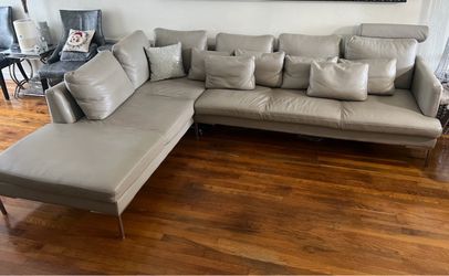 Gray Leather L-Shaped Sectional Sofa