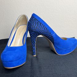 Vittorio D' Firenze Women 8B Stiletto Heels Electric Blue Black Faux Suede *READ