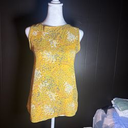 Loft Mustard Floral Sleeveless Blouse Size XS