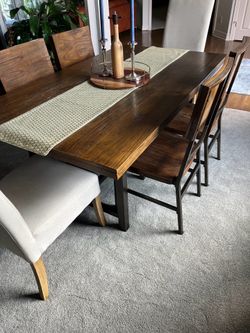 Wood and Metal Dining Table with 4 Matching Chairs - Kitchen Set