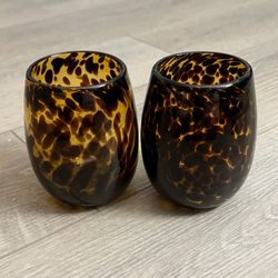 Set of 2 Tortoiseshell Hand-Blown Glass Tumblers