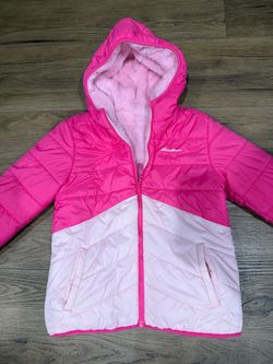 Girl 10/12 warm fleece Eddie Bauer pink and light pink color-blocked puffer jacket kids outdoor