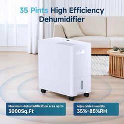35 Pints Dehumidifier for Basement with Drain Hose,3000 Sq.Ft Dehumidifiers for Home,With 24-Hour Timer Function,Automatic Defrost,Multiple Dehumidifi