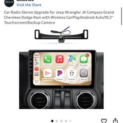 Car Radio Stereo Upgrade for Jeep Wrangler JK Compass Grand Cherokee Dodge Ram with Wireless CarPlay/Android Auto/10.2'' Touchscreen/Backup Camera