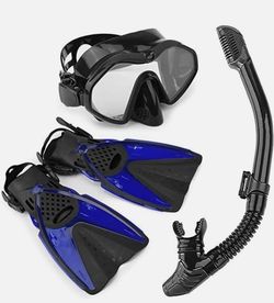 Adult Snorkeling Mask Fins Dry Snorkel Mesh Bag Dive Gear Set Black