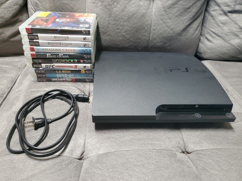 PS3 Bundle Console CECH-3001A Plus 10 Games, Preowned, Tested (Working)